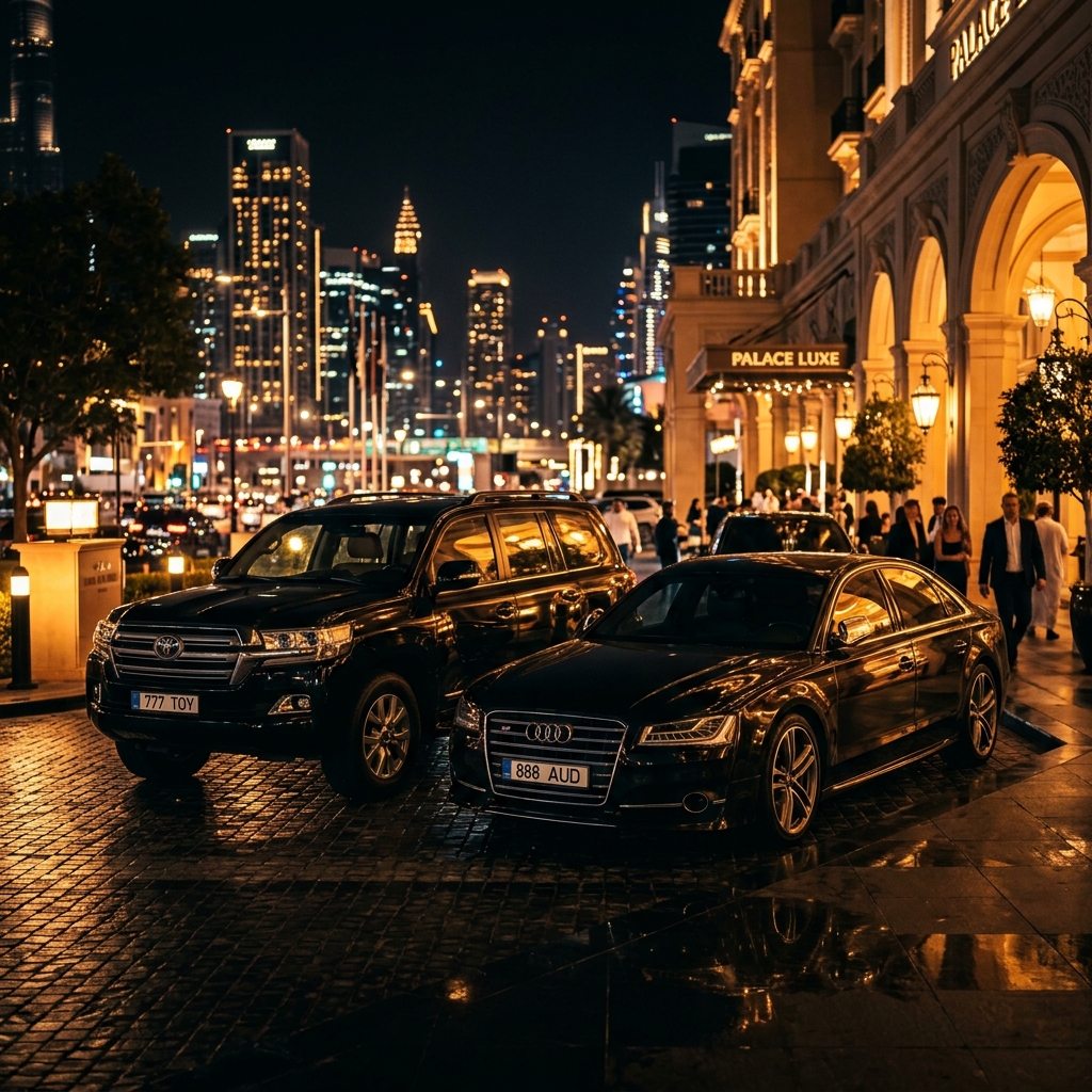 Luxury cars at night